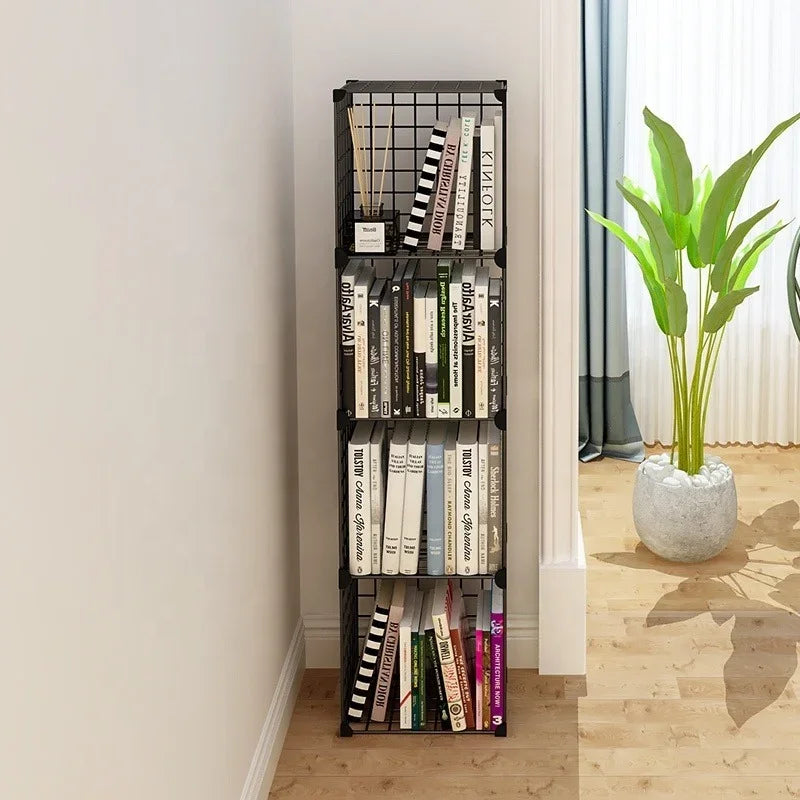 High Quality Bookshelf Grids Wire Display Storage Cabinet Stand Metal Cube Living Room Bookcase Steel Etagere Modular Furniture