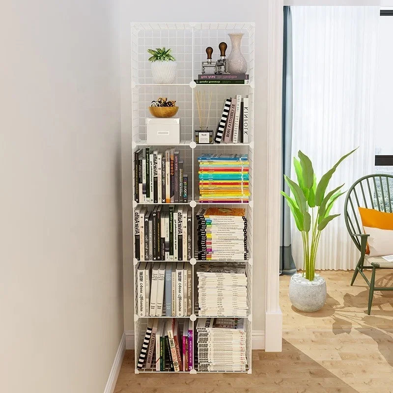 High Quality Bookshelf Grids Wire Display Storage Cabinet Stand Metal Cube Living Room Bookcase Steel Etagere Modular Furniture