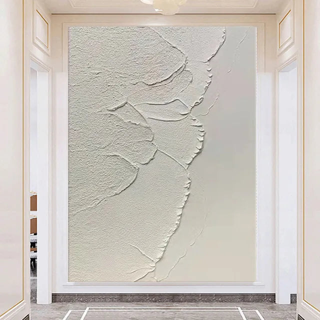 Hot Sale Large Size Handmade Pure White Line Texture Canvas Abstract Oil Painting Modern Fashion Home Decoration Frameless Offic