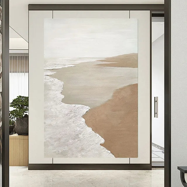 Hot Sale Large Size Handmade Pure White Line Texture Canvas Abstract Oil Painting Modern Fashion Home Decoration Frameless Offic