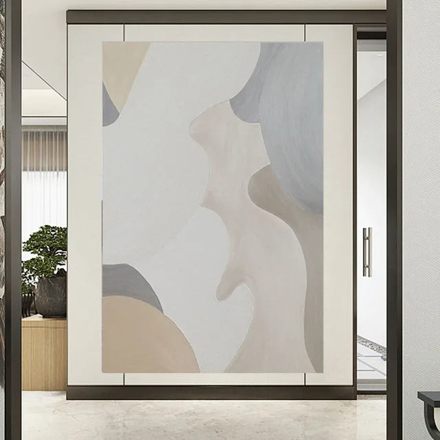 Hot Sale Large Size Handmade Pure White Line Texture Canvas Abstract Oil Painting Modern Fashion Home Decoration Frameless Offic