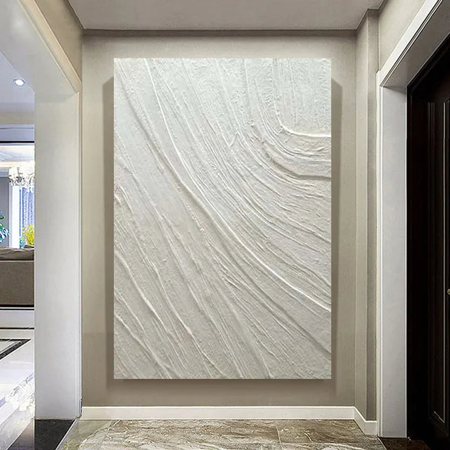 Hot Sale Large Size Handmade Pure White Line Texture Canvas Abstract Oil Painting Modern Fashion Home Decoration Frameless Offic