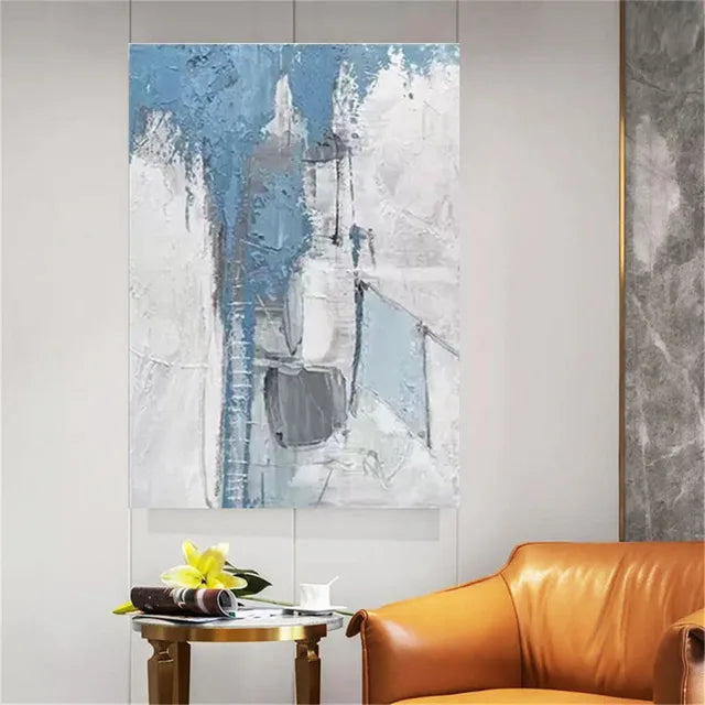 Hot Sale Large Size Handmade Pure White Line Texture Canvas Abstract Oil Painting Modern Fashion Home Decoration Frameless Offic