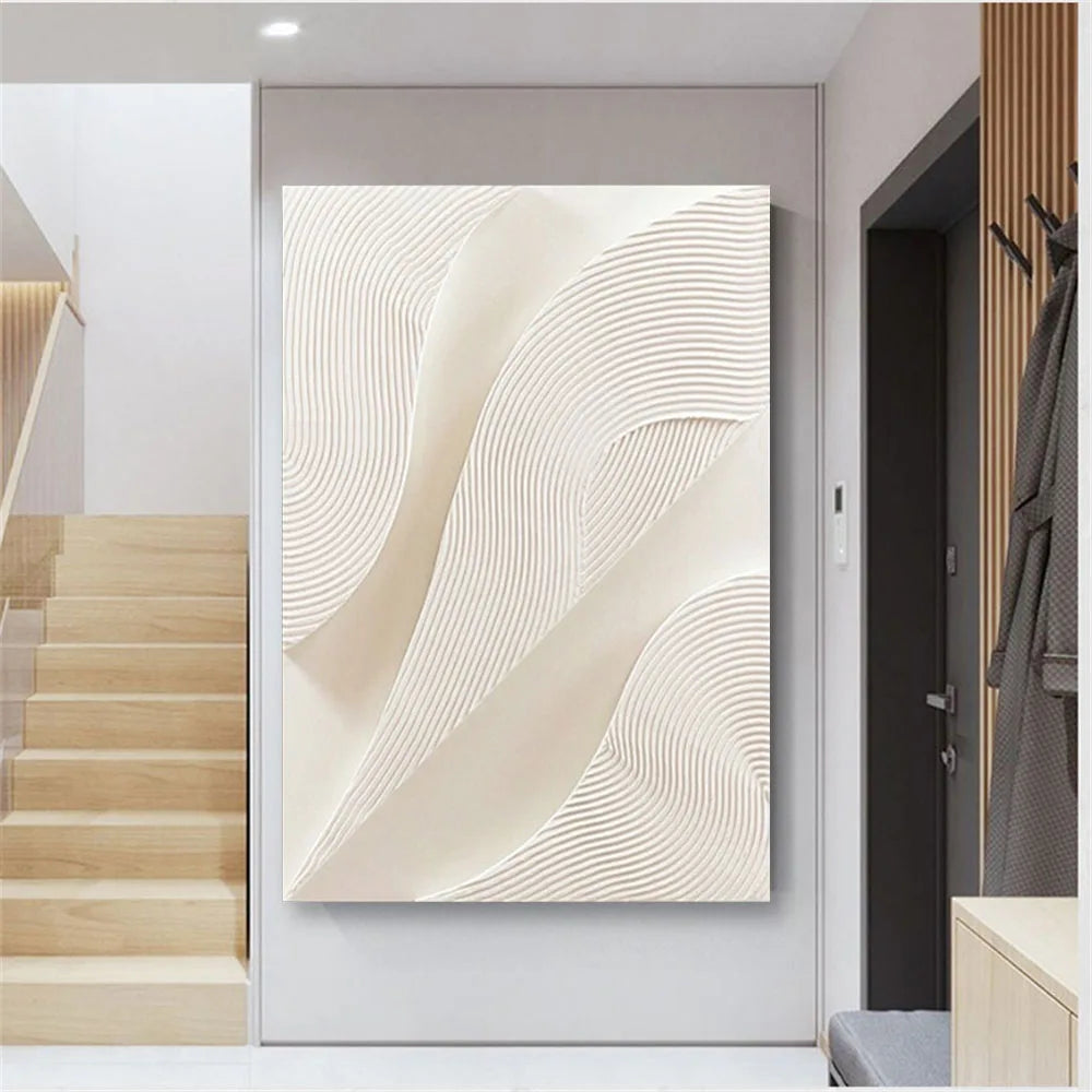 Hot Sale Large Size Handmade Pure White Line Texture Canvas Abstract Oil Painting Modern Fashion Home Decoration Frameless Offic