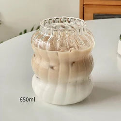 Ins Glazen Beker Hittebestendige Tumbler Drinkwaren Transparante Thee Sap Melk Koffie Mok Thuis Water Glazen Streep Mok 410/650/530Ml