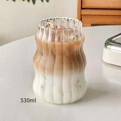 Ins Glazen Beker Hittebestendige Tumbler Drinkwaren Transparante Thee Sap Melk Koffie Mok Thuis Water Glazen Streep Mok 410/650/530Ml