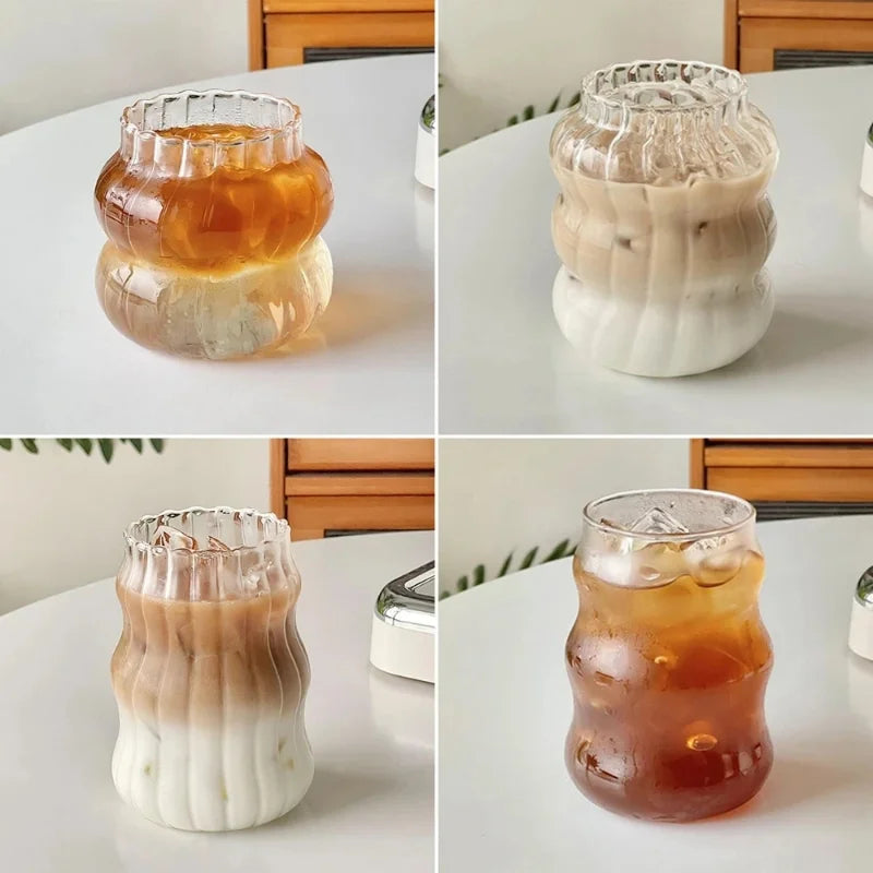 Ins Glazen Beker Hittebestendige Tumbler Drinkwaren Transparante Thee Sap Melk Koffie Mok Thuis Water Glazen Streep Mok 410/650/530Ml