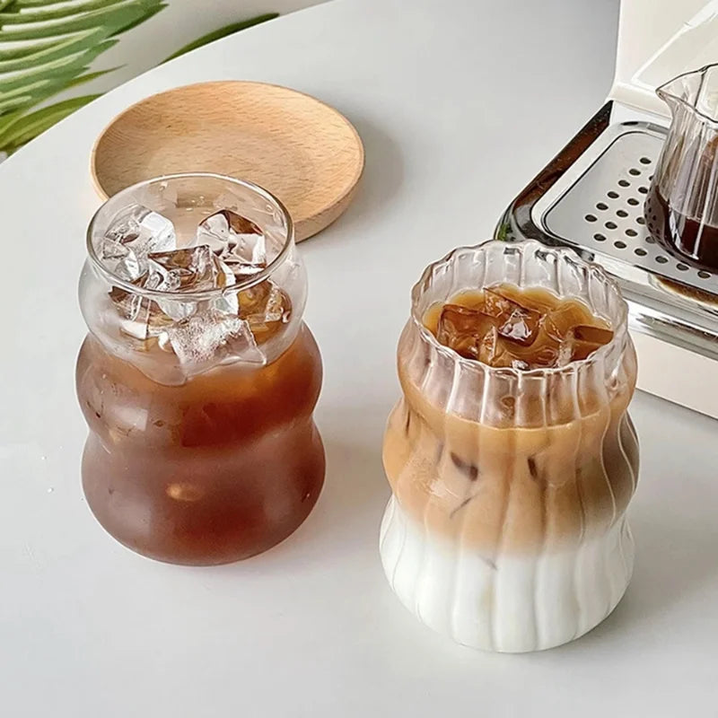 Ins Glazen Beker Hittebestendige Tumbler Drinkwaren Transparante Thee Sap Melk Koffie Mok Thuis Water Glazen Streep Mok 410/650/530Ml