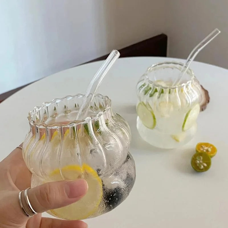 Ins Glazen Beker Hittebestendige Tumbler Drinkwaren Transparante Thee Sap Melk Koffie Mok Thuis Water Glazen Streep Mok 410/650/530Ml