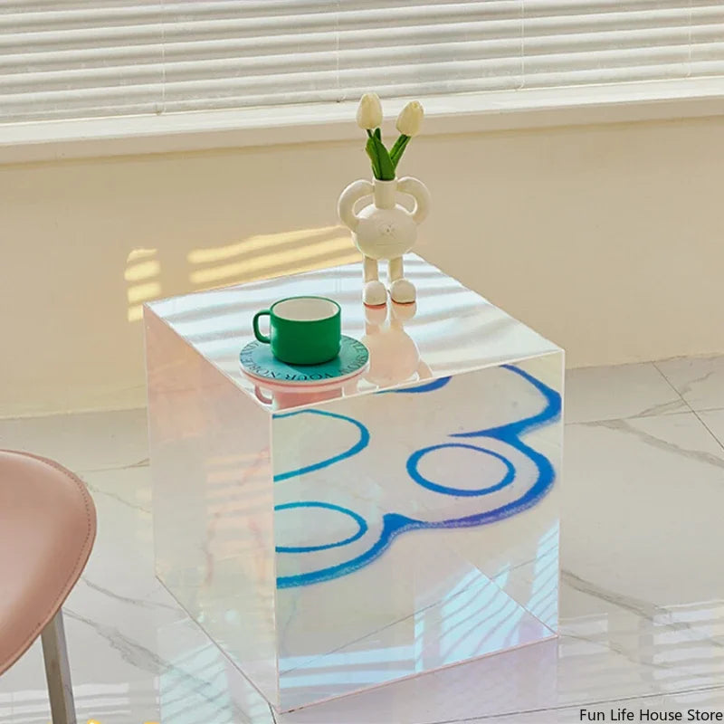 Ins Stijl Internet Celebrity Kleurrijke Salontafel Eenvoudige Vierkante Tafel Woonkamer Hoektafel Creatieve Acryl Sofa Bijzettafel