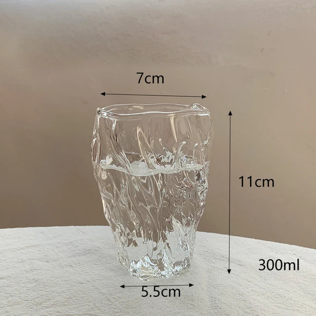Ins Style Textured Glass Twist Cup Thickened Irregular Water Cup Juice Breakfast Cup Embossed Milk Cup Drinking Utensil Cute
