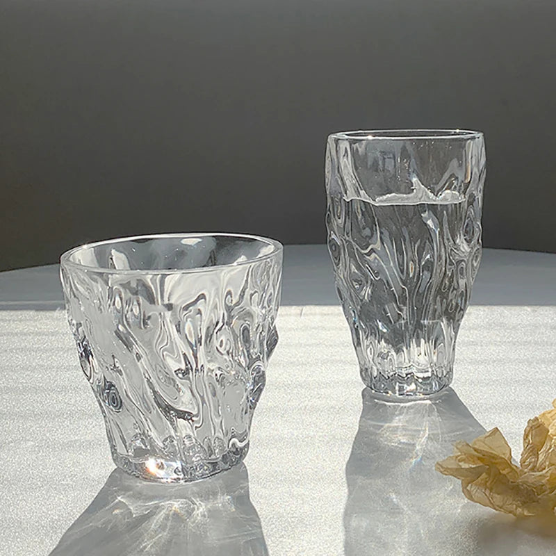 Ins Style Textured Glass Twist Cup Thickened Irregular Water Cup Juice Breakfast Cup Embossed Milk Cup Drinking Utensil Cute