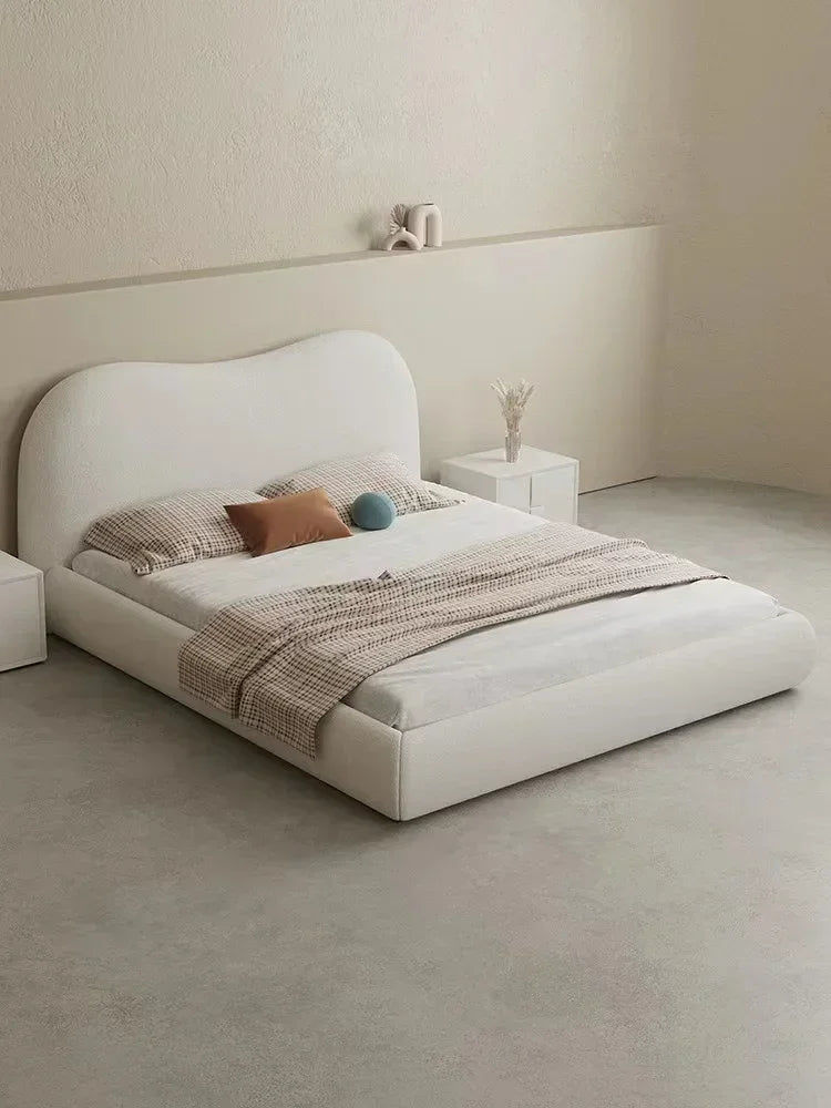Newest Boucle Fabric Durable Round Headboard Upholstered Bed Queen Size King Size Bedroom Furniture Bed