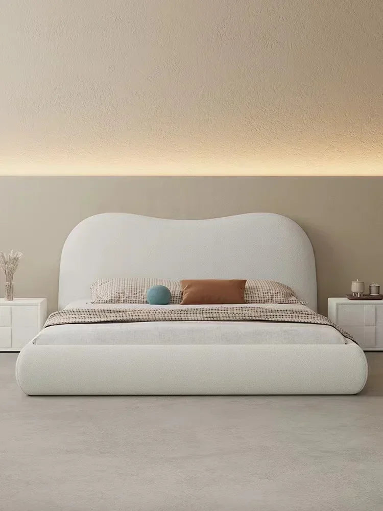Newest Boucle Fabric Durable Round Headboard Upholstered Bed Queen Size King Size Bedroom Furniture Bed