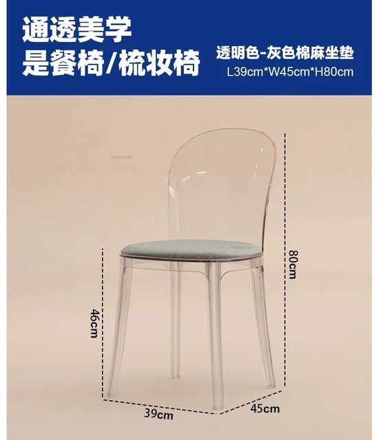 Nordic Acrylic Dining Table Chairs for Home Designer Transparent Chairs Ins Furniture Backrest Desk Chairs Bedroom Makeup Stool