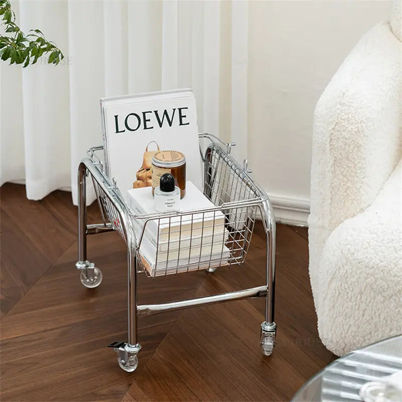 Nordic Metal Coffee Table Modern Minimalist Movable Trolley Creative Sofa Side Table Medieval Corner Table Living Room Furniture