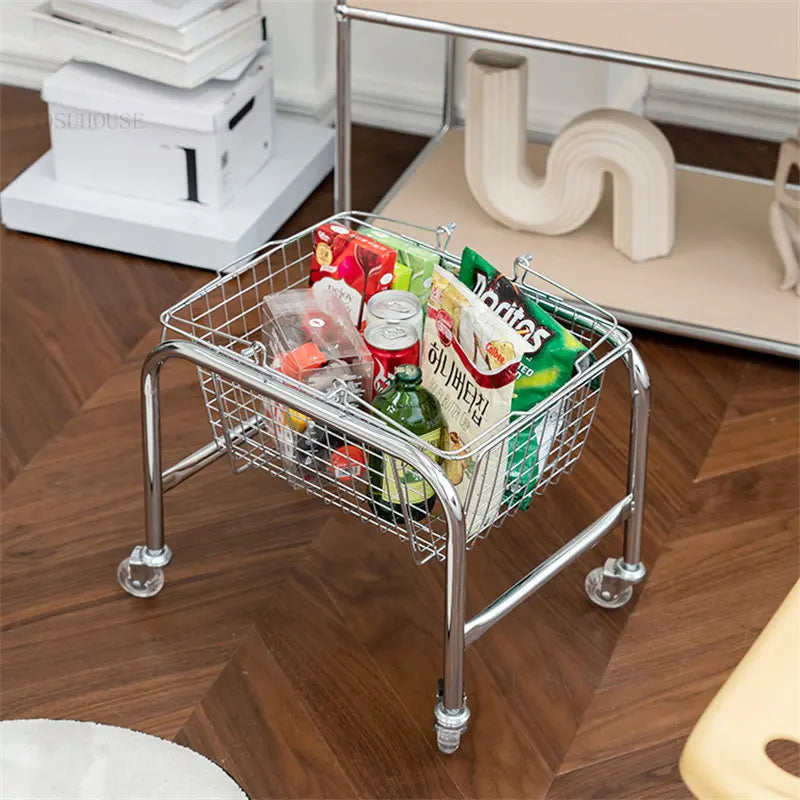 Nordic Metal Coffee Table Modern Minimalist Movable Trolley Creative Sofa Side Table Medieval Corner Table Living Room Furniture