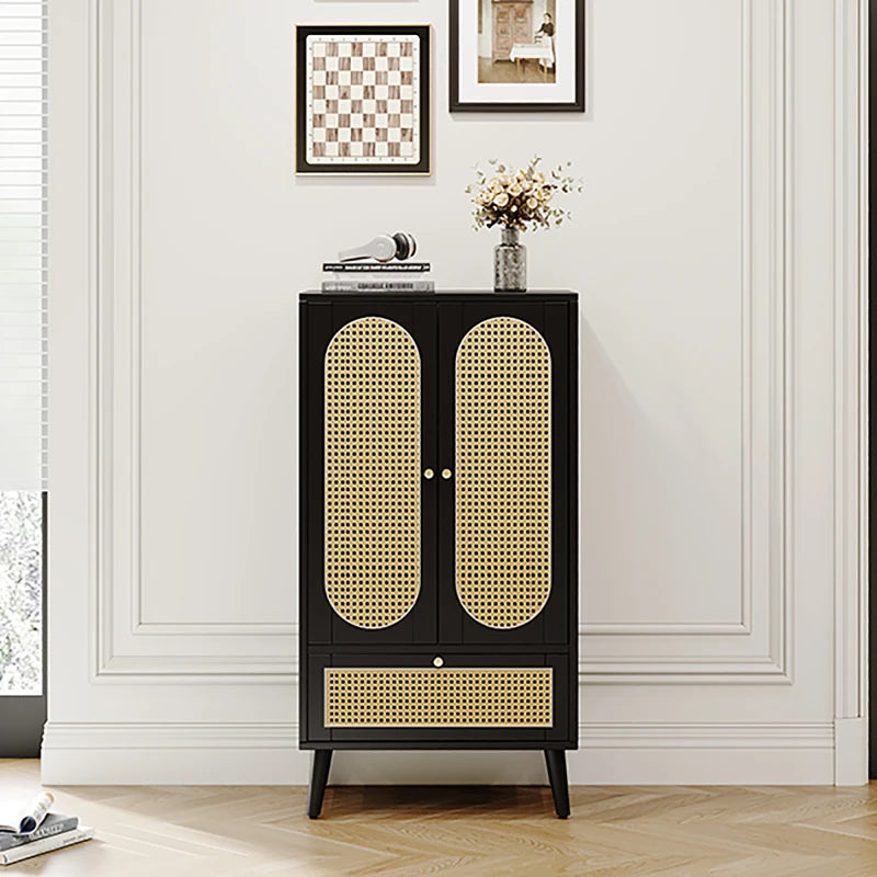 Rattan Sideboard (1.1m), Rattan Design, Black, 2 Doors, 1 Drawer, Highboard, Dining Cabinet, Bookshelf