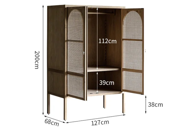 Retro Massief Hout Rotan Garderobe kast