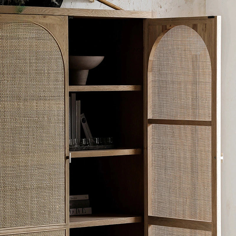 Retro Massief Hout Rotan Garderobe kast