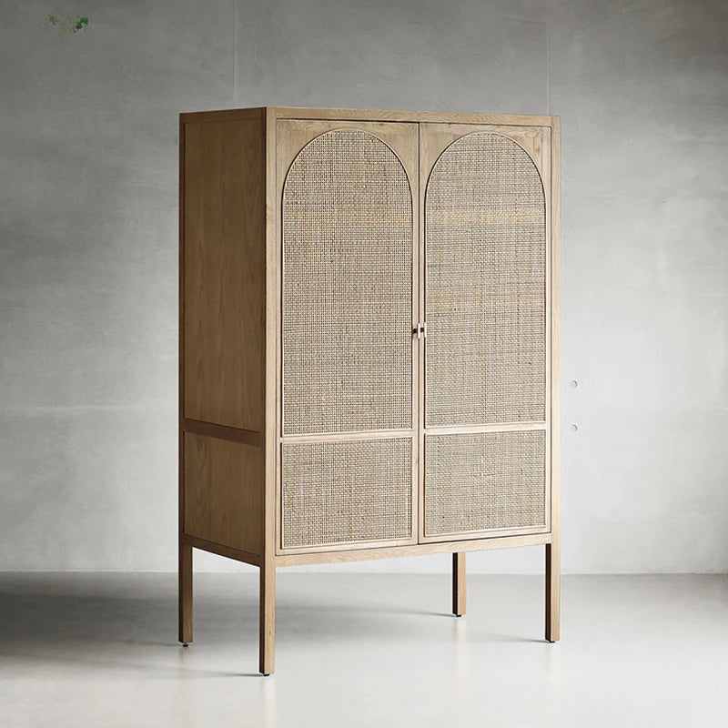 Retro Massief Hout Rotan Garderobe kast