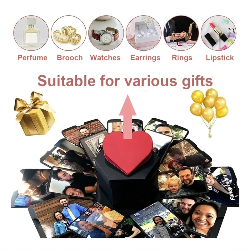 Zeshoek Fotoalbum Doos Doe-Het-Zelf Handgemaakte Verrassing Explosie Bekentenis Paar Bruiloft Liefde Verjaardag Valentijnsdag Creatief Geschenk
