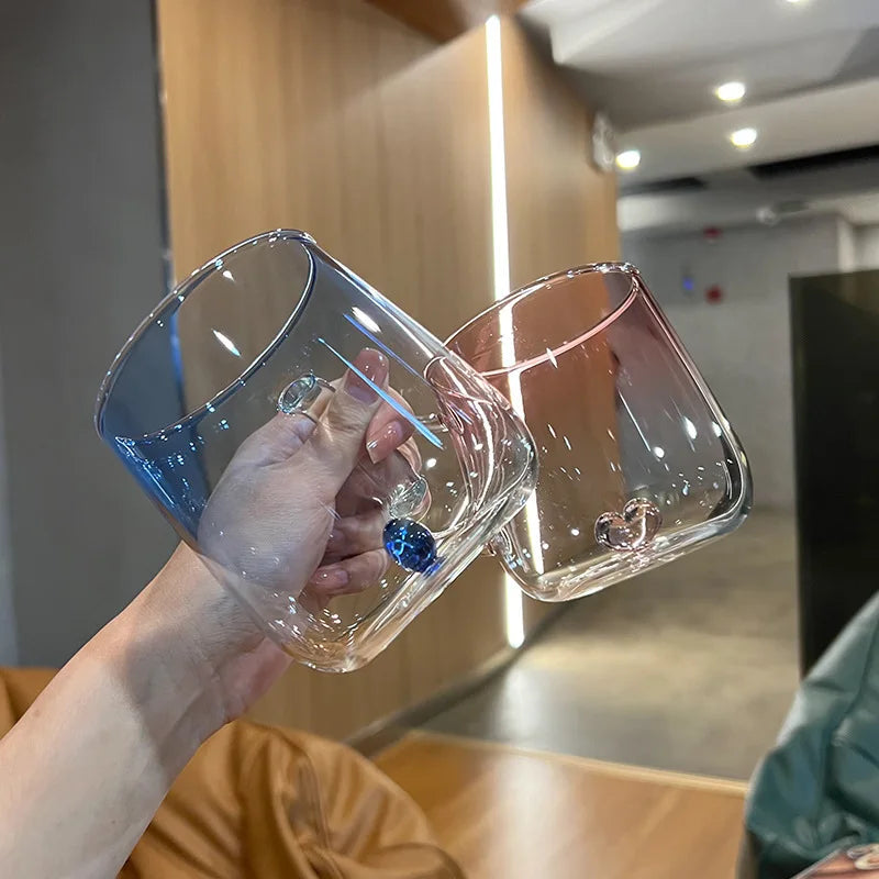 3d Kristal Glas Hart Binnenkop Hoge Borosilicaat Ijskoffie Kopjes Drinkglazen Voor Sap Melk Thee Zomer Drinkwaren