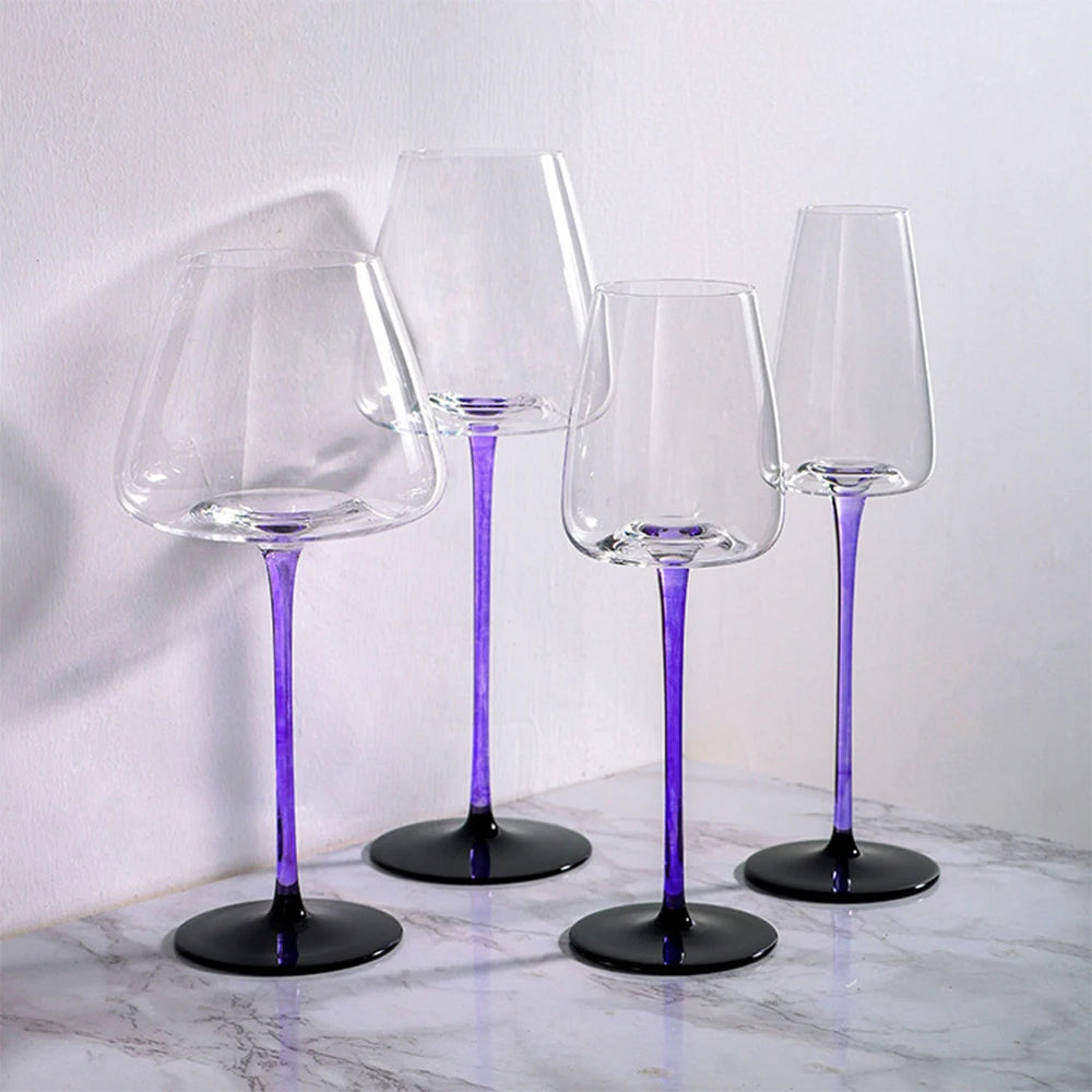 (Logo kan worden gegraveerd) Huishoudelijke kristallen glazen bekers met paarse steel, bordeauxrode wijnglazen, rode wijnglazen, champagneglazen, barglazen, verjaardagscadeaus