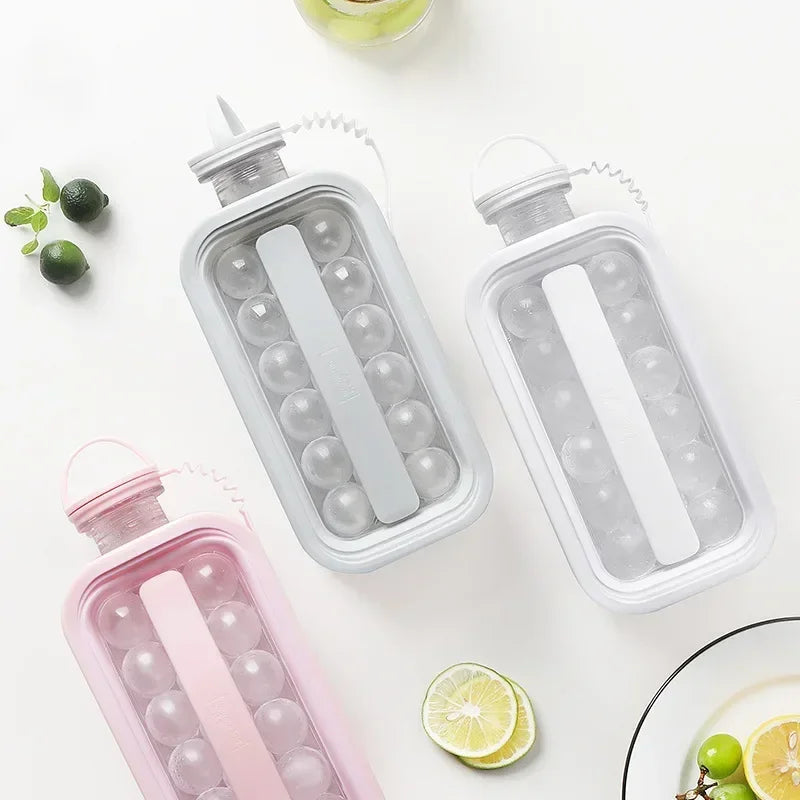 2 In 1 Siliconen Curling Keuken Gadget Creatieve Ijsblokjesbak Hockey Ketel Ijsbal Maker Draagbare Ijsmaker Fles Maakt