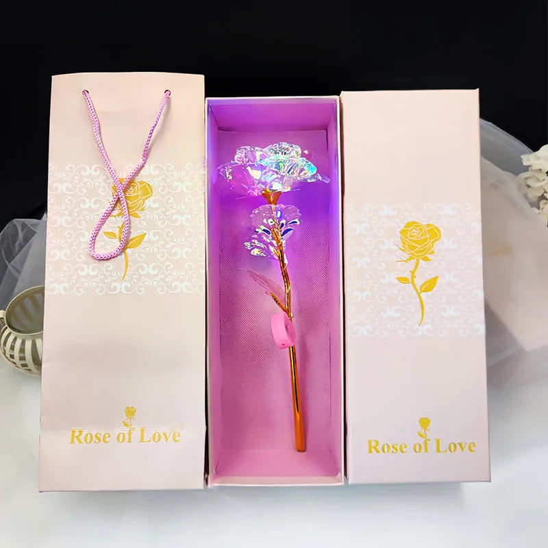 Valentijnsdag Moeder Cadeau 24K Folie Vergulde Rozen Kunstmatige Bloemen Bruiloft Home Decor Liefhebber Verlichting Creatief Interieur Decor