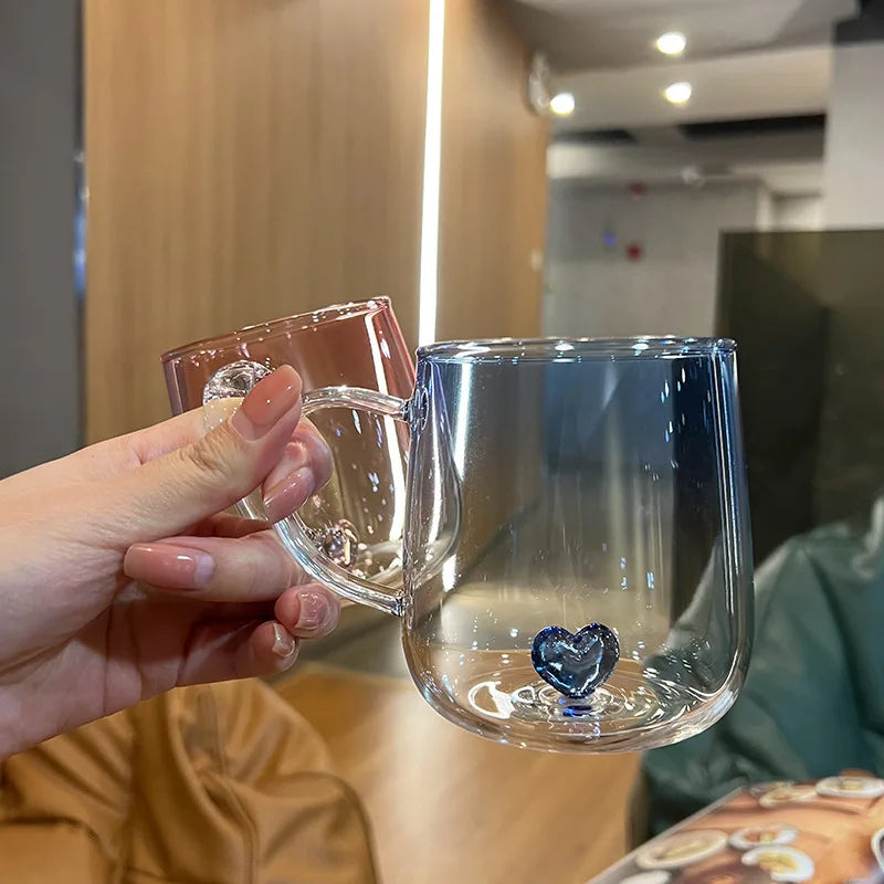 3d Kristal Glas Hart Binnenkop Hoge Borosilicaat Ijskoffie Kopjes Drinkglazen Voor Sap Melk Thee Zomer Drinkwaren