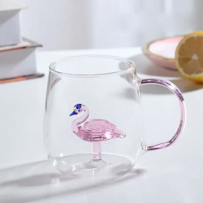 Fatube Creatieve Hoge Borosilicaat Glazen Beker Driedimensionale Dier/Plant Vorm Enkele Laag Koffie Melk Schattige Transparante Beker