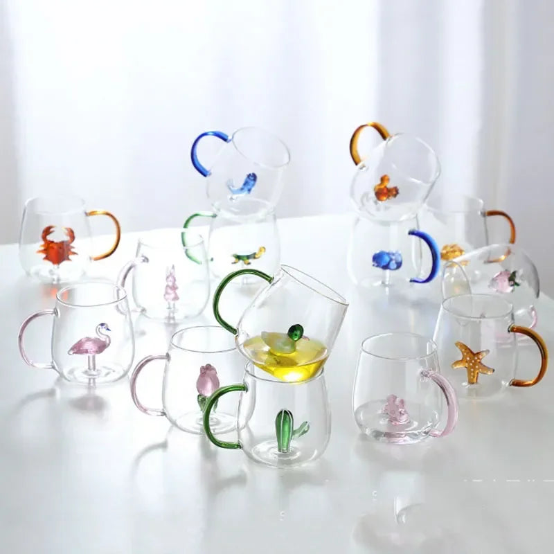 Fatube Creatieve Hoge Borosilicaat Glazen Beker Driedimensionale Dier/Plant Vorm Enkele Laag Koffie Melk Schattige Transparante Beker