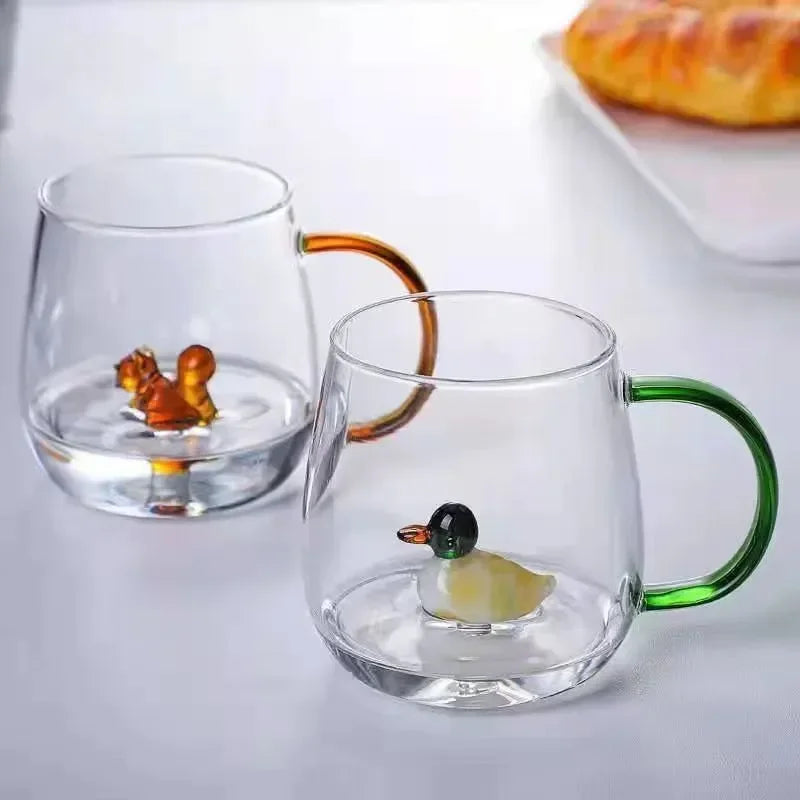 Fatube Creatieve Hoge Borosilicaat Glazen Beker Driedimensionale Dier/Plant Vorm Enkele Laag Koffie Melk Schattige Transparante Beker