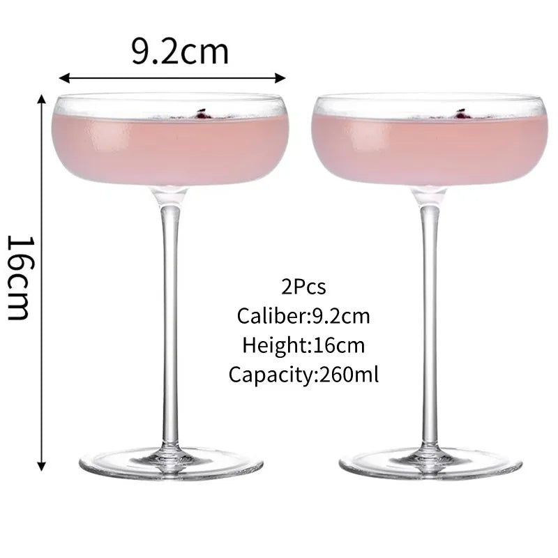 2 Stuks Grote Buik Cocktail Glazen Kopjes Transparant Champagne Glazen Beker Martini Glazen Beker Creatieve Concave Bodem Toren Bekers