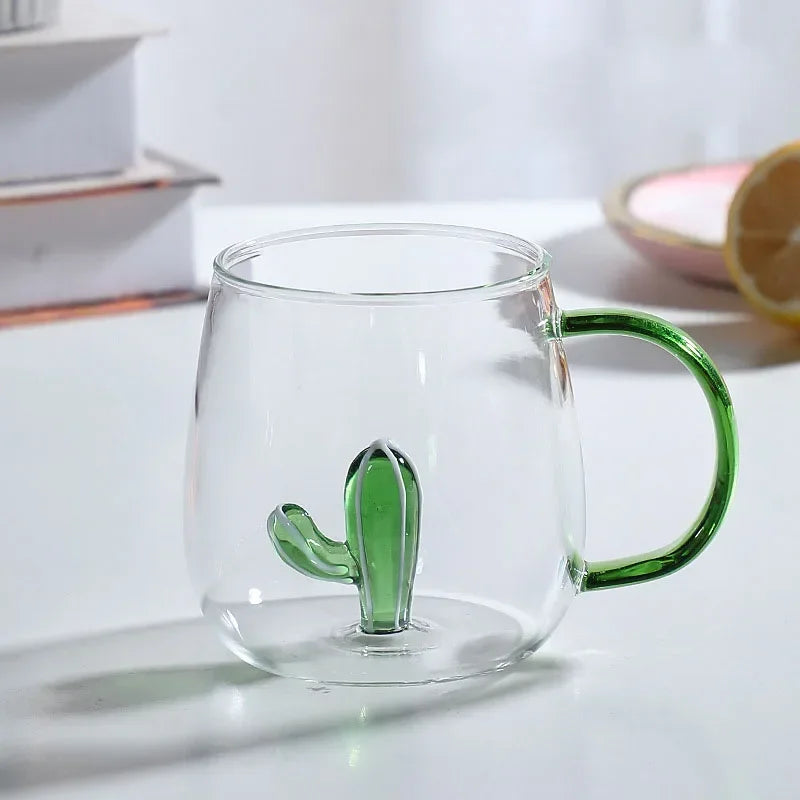 Fatube Creatieve Hoge Borosilicaat Glazen Beker Driedimensionale Dier/Plant Vorm Enkele Laag Koffie Melk Schattige Transparante Beker