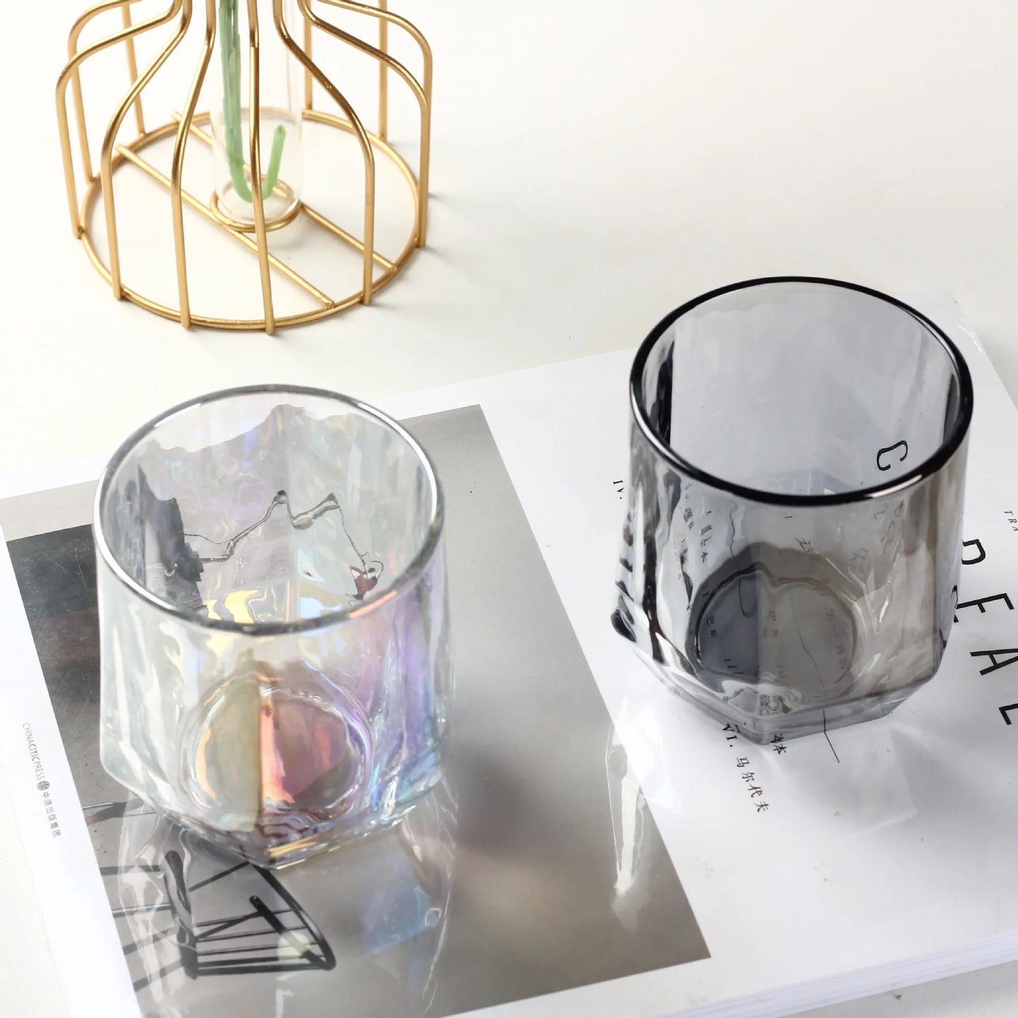 Kleurrijke Zes-Edge Transparant Glas Huishoudelijk Bier Sap Theekop Woonkamer Drinkbeker Casual Kleurrijke Glazen Cuo