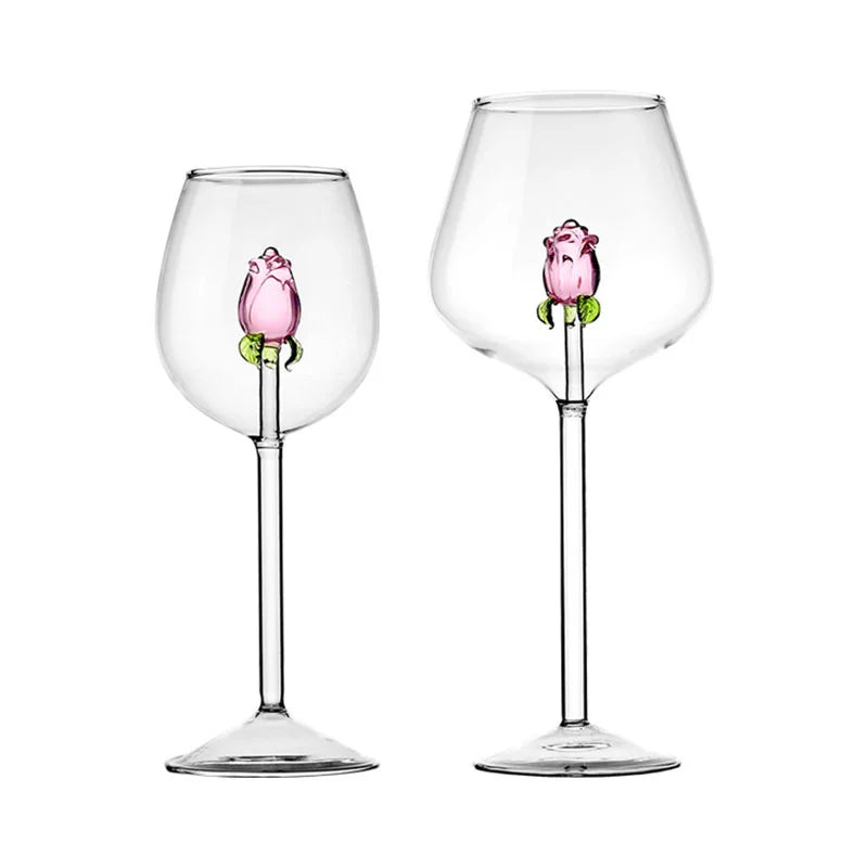 Creatieve Rode Witte Wijnglazen 3d Roze Glazen Roos Ingebouwde Beker Glaswerk Bekers Champagne Fluit Huishouden Mooi Cadeau