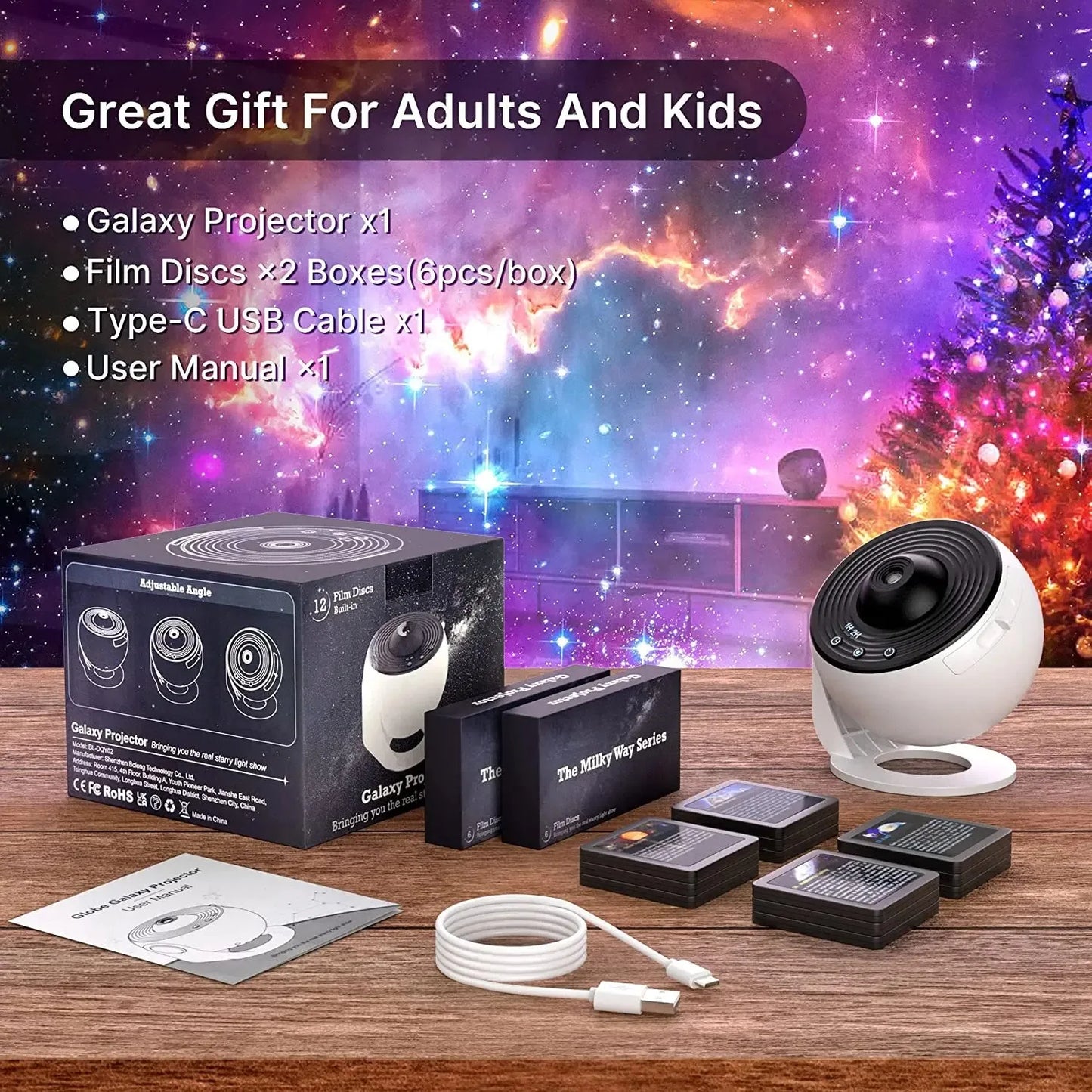 Nachtlampje Galaxy Projector Sterrenhemel Projector 360 ° Roteren Planetarium Lamp Voor Kinderen Slaapkamer Valentijnsdag Cadeau Bruiloft Deco
