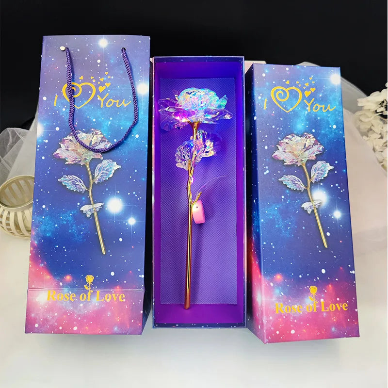 Valentijnsdag Moeder Cadeau 24K Folie Vergulde Rozen Kunstmatige Bloemen Bruiloft Home Decor Liefhebber Verlichting Creatief Interieur Decor