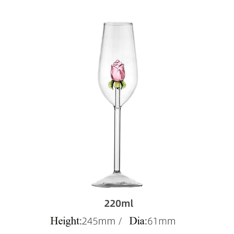 Creatieve Rode Witte Wijnglazen 3d Roze Glazen Roos Ingebouwde Beker Glaswerk Bekers Champagne Fluit Huishouden Mooi Cadeau