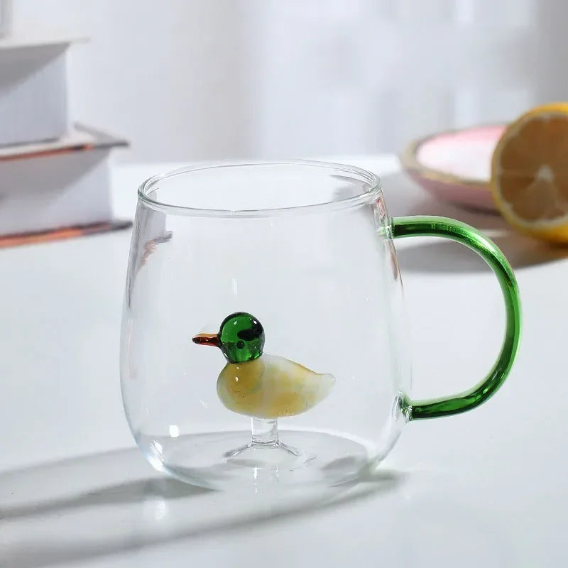 Fatube Creatieve Hoge Borosilicaat Glazen Beker Driedimensionale Dier/Plant Vorm Enkele Laag Koffie Melk Schattige Transparante Beker