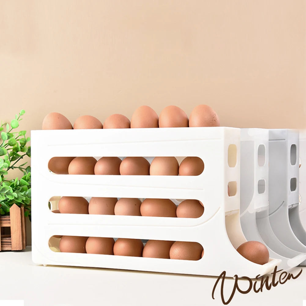 Slide Egg Storage Box Refrigerator Side Door Storage Box Egg Rolling Food Grade Egg Holder Tray Automatic Egg Rolling Egg