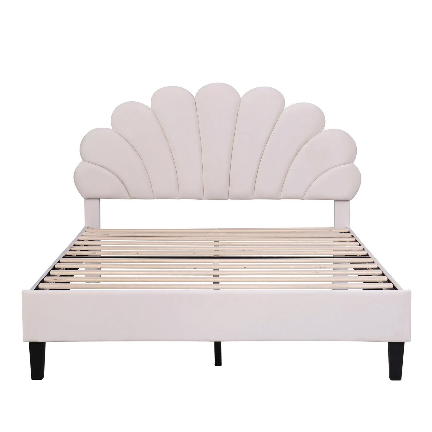 Upholstered bed double bed , bed frame with flower-shaped headboard and slatted frame, adult bed in skin-friendly velvet fabric