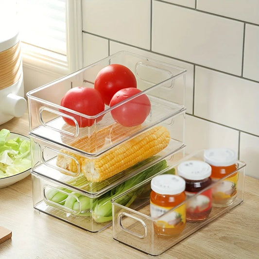 1/2/4pcs Large Stackable Refrigerator Storage Bins - Reusable Transparent Food Fresh-keeping Box for Fruit, Vegetable, and Bever