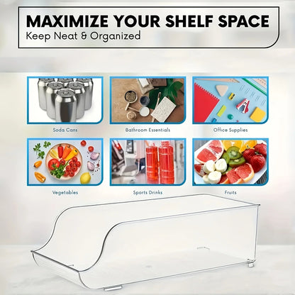 1/2 Pack Drink Dispenser Organizer for Refrigerator, Clear Plastic Tall Skinny Soda Pop Cans Holder Container Storage Bin
