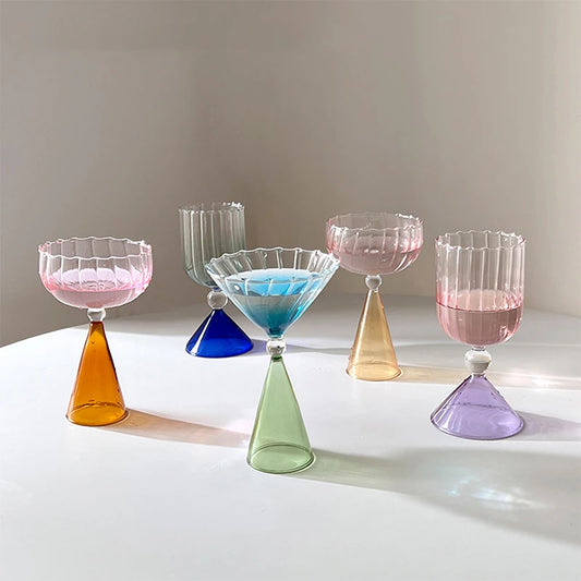 1PC Creative Geometry Glass Gradient Champagne Wine Cup Personality Ice Cream Dessert Pudding Drink Whisky Goblet Bowl