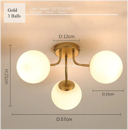 2024 LED Glass Ball Ceiling Lights for Live Sleep House Pendant Hanging Lamp Nordic Living Room Bedroom Chandelier Milk White