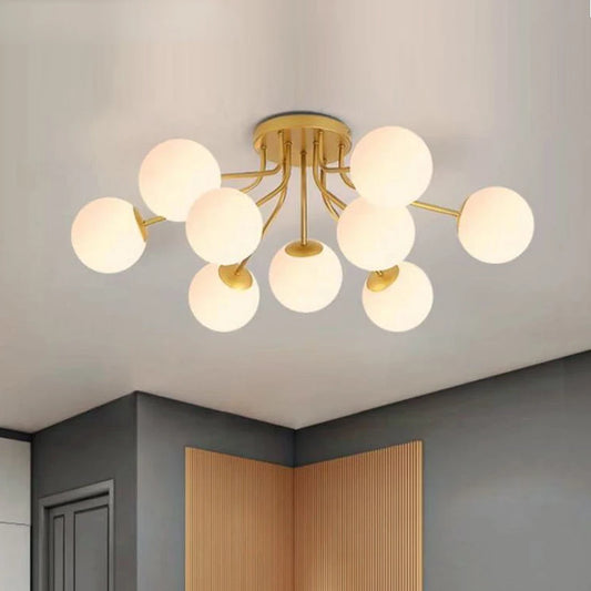 2024 LED Glass Ball Ceiling Lights for Live Sleep House Pendant Hanging Lamp Nordic Living Room Bedroom Chandelier Milk White