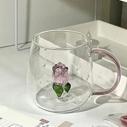 3D Creative Glass Cups Transparent Mugs with Handle Coffee Cup Cute Water Bottles Heat Resistant Milk Coupe Best Festival Gifts